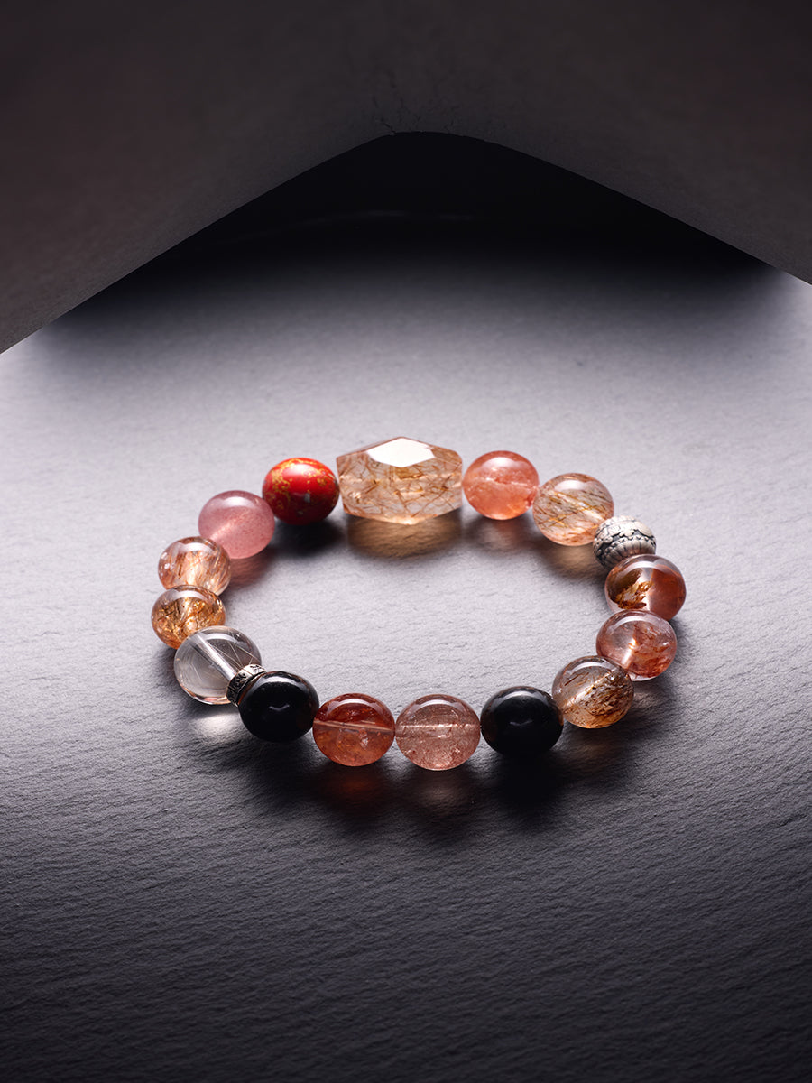 Eternal Wealth & Protection Crystal Bracelet – Black Gold Super Seven & Strawberry Quartz