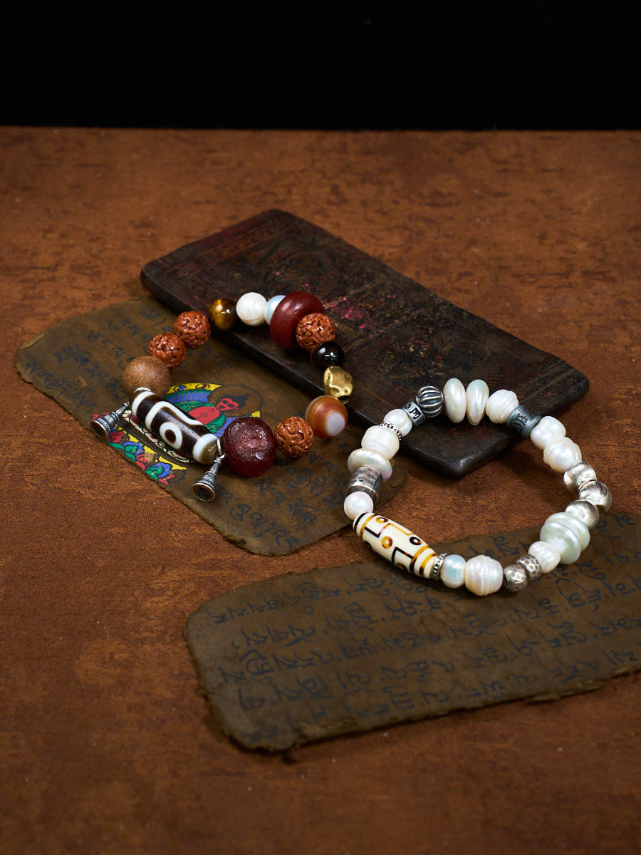 Sacred Balance Dzi Bracelet | Agate Dzi, Red Agate & Multi-Material Energy Bracelet