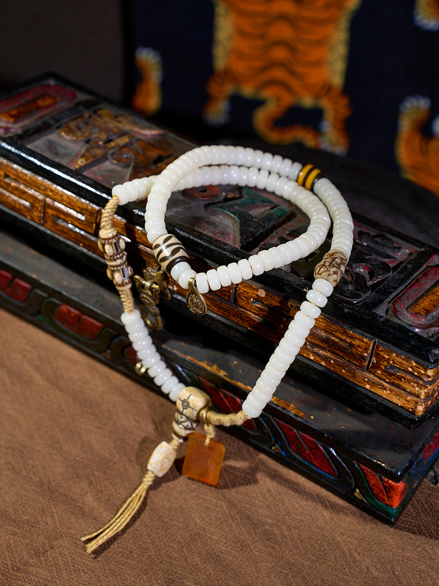 108 Bodhi Seed Yak Bone Agate Mala Bracelet