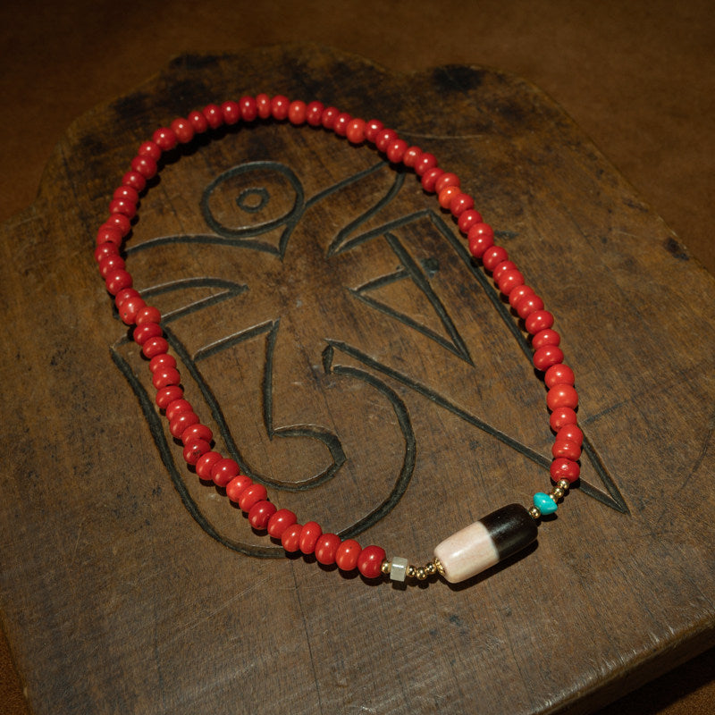 Qing Dynasty Tibetan Aka Red Sherpa Bead & Yin-Yang Cinnabar Medicine Buddha Bead Double-Wrap Bracelet