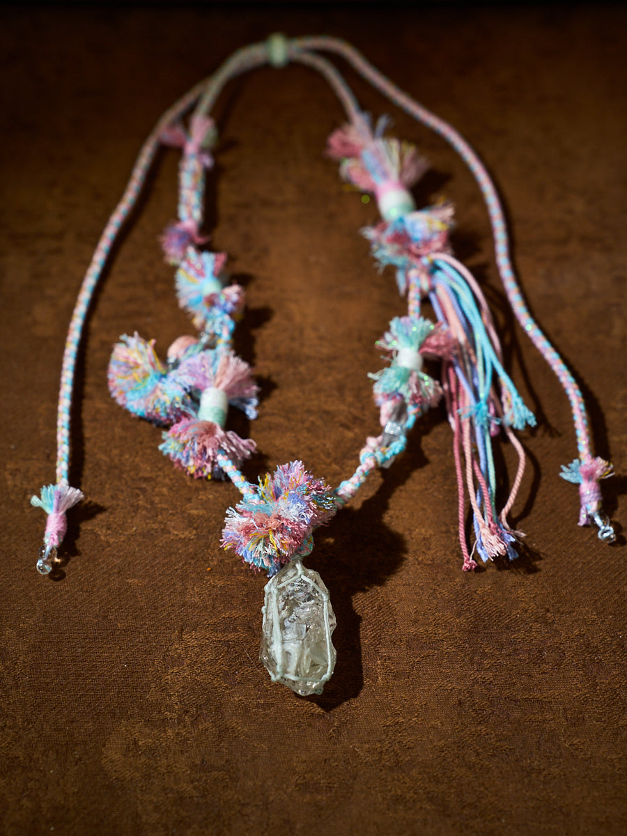 Purification Energy · Pastel Thread Handwoven Skeletal Quartz Necklace