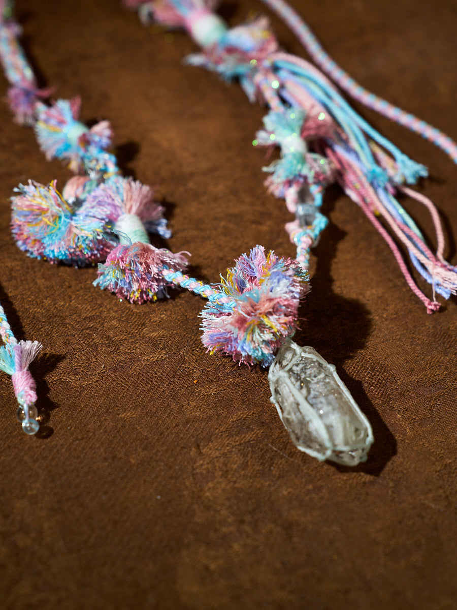 Purification Energy · Pastel Thread Handwoven Skeletal Quartz Necklace