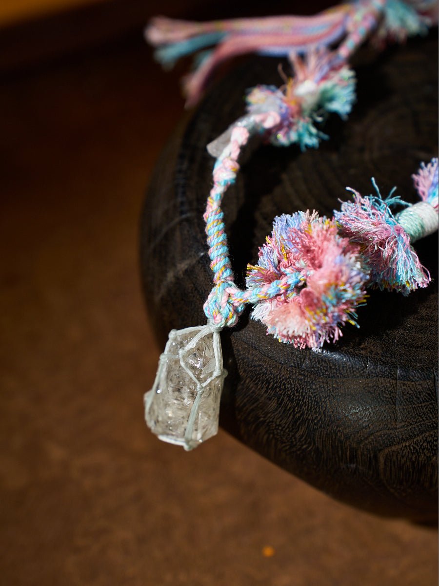 Purification Energy · Pastel Thread Handwoven Skeletal Quartz Necklace