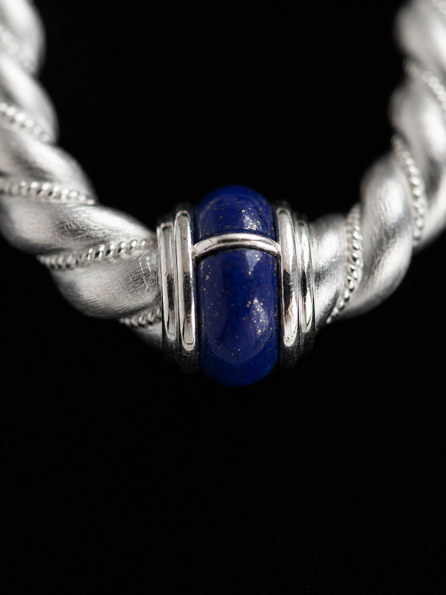Twisted Path Lapis Lazuli Silver Hoop Earrings