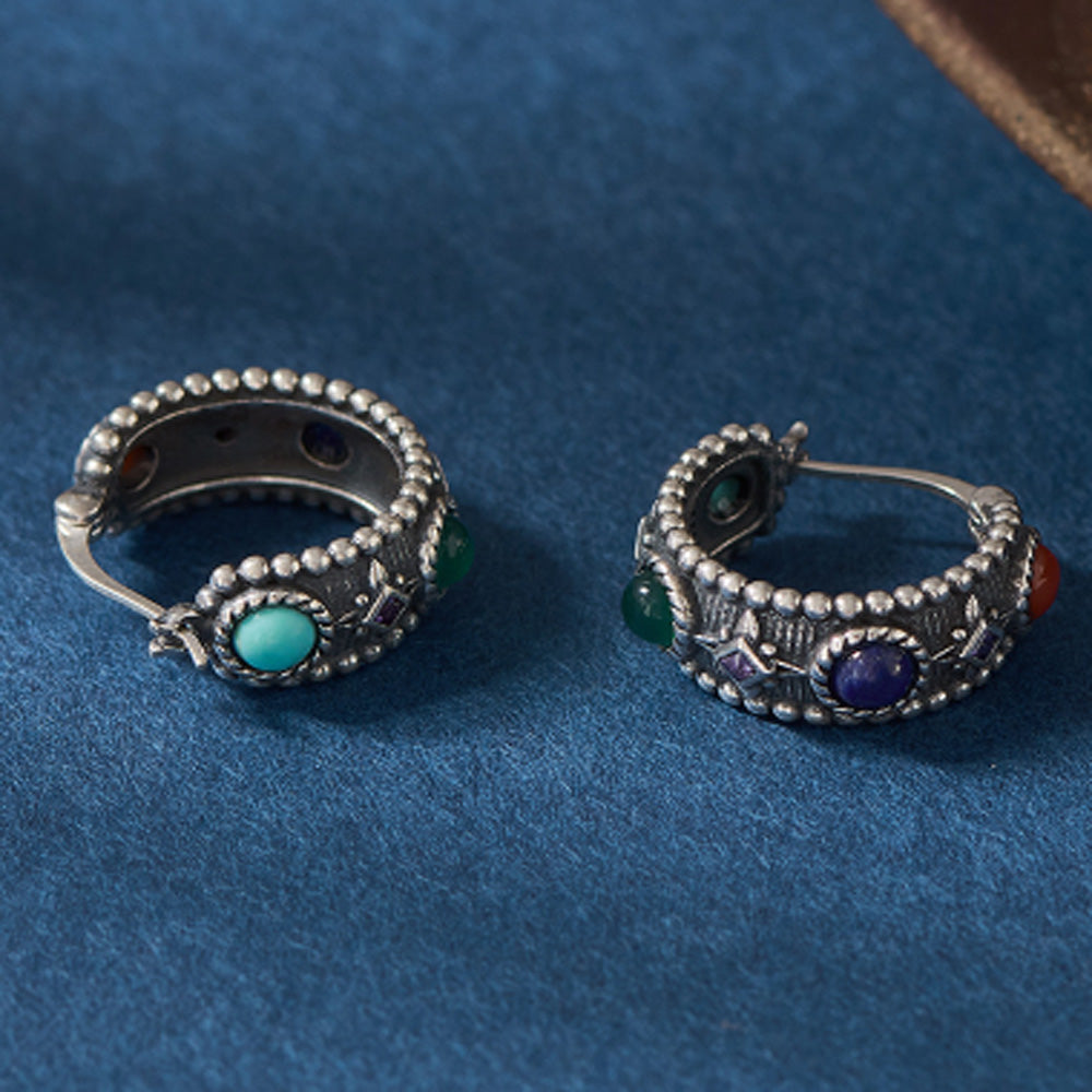 Celestial Vitality Lapis & Agate Hoop Earrings – Empower Your Spirit with Natural Elegance