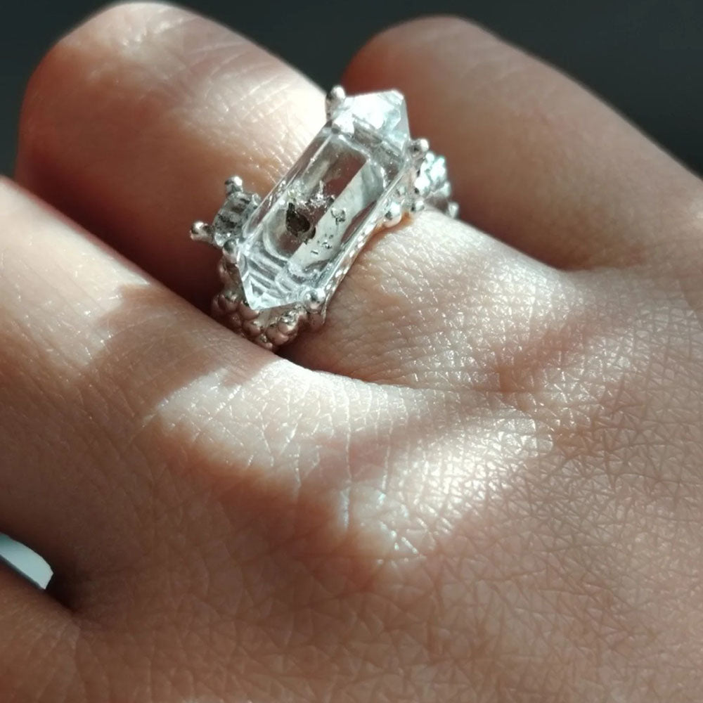 Healing Through Balance Shining Diamond Crystal Silver Rings