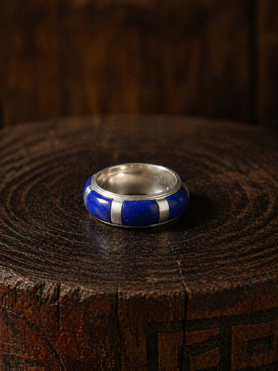 Inlaid Path Lapis Lazuli Silver Band Ring