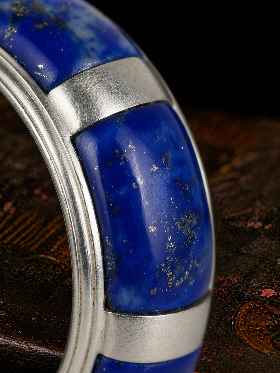 Inlaid Path Lapis Lazuli Silver Band Ring