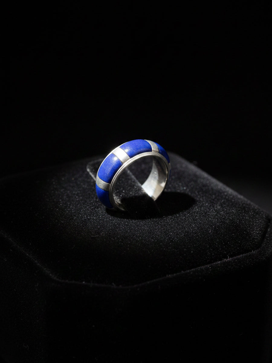 Inlaid Path Lapis Lazuli Silver Band Ring