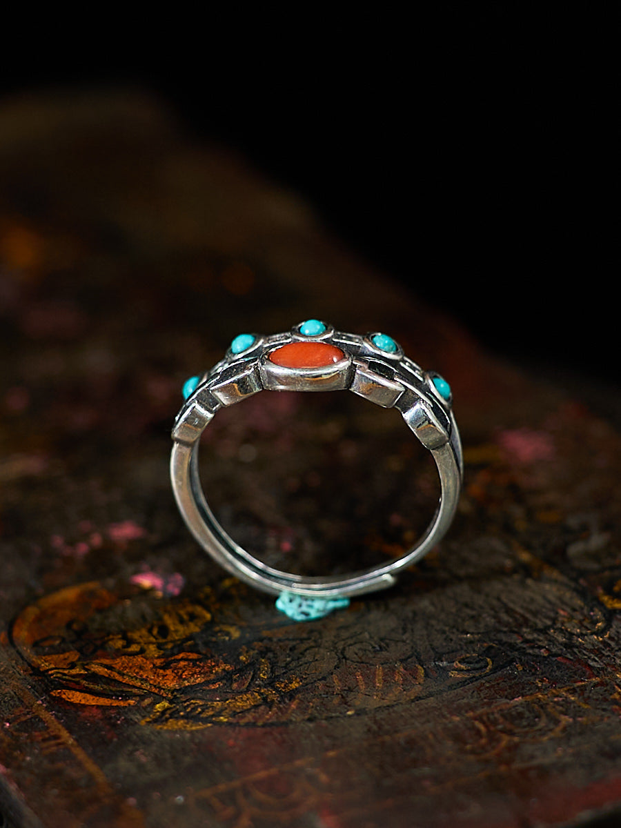 Boost Harmony Dual-Band Turquoise Coral Silver Ring