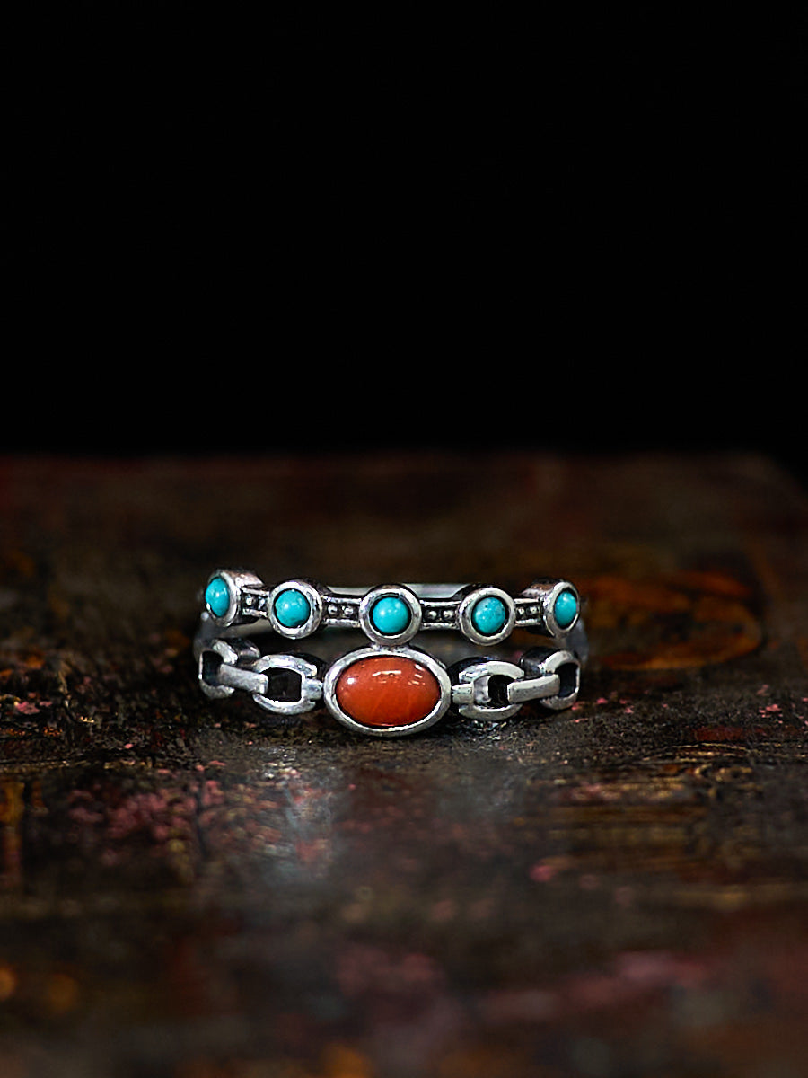 Boost Harmony Dual-Band Turquoise Coral Silver Ring