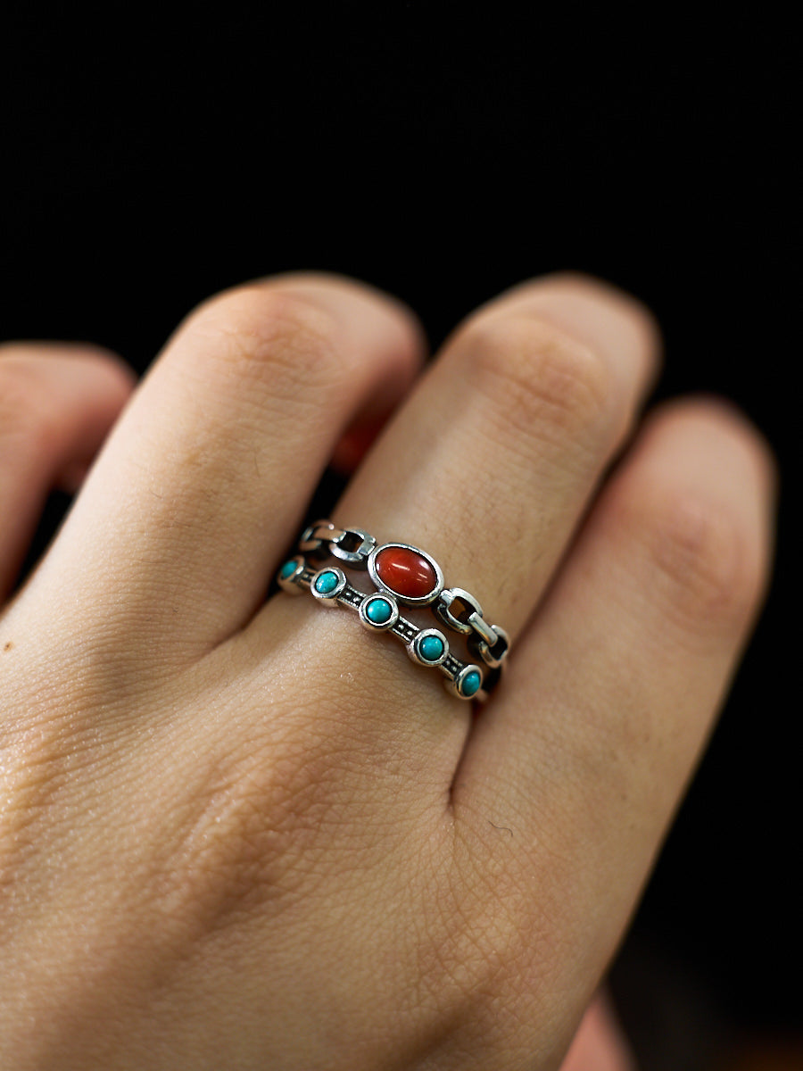 Boost Harmony Dual-Band Turquoise Coral Silver Ring