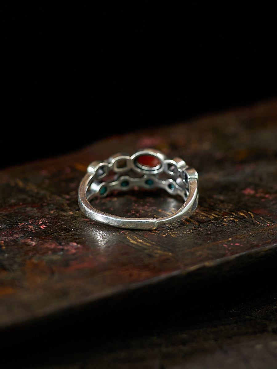 Boost Harmony Dual-Band Turquoise Coral Silver Ring