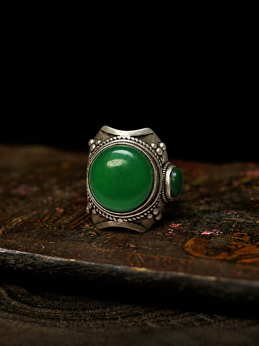 Carved Path Jadeite Silver Ring