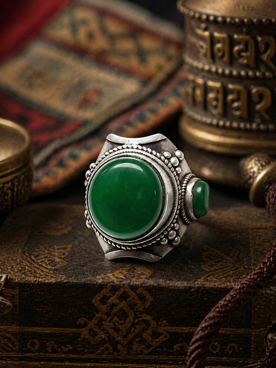 Carved Path Jadeite Silver Ring