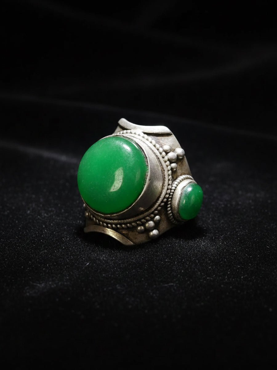 Carved Path Jadeite Silver Ring