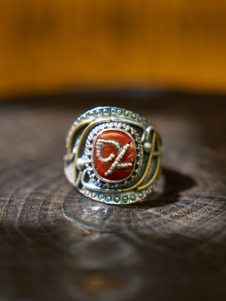 Sacred Red Coral Silver Ring of Love and Protection