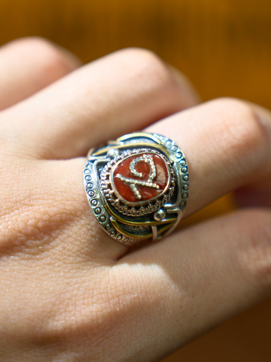 Sacred Red Coral Silver Ring of Love and Protection
