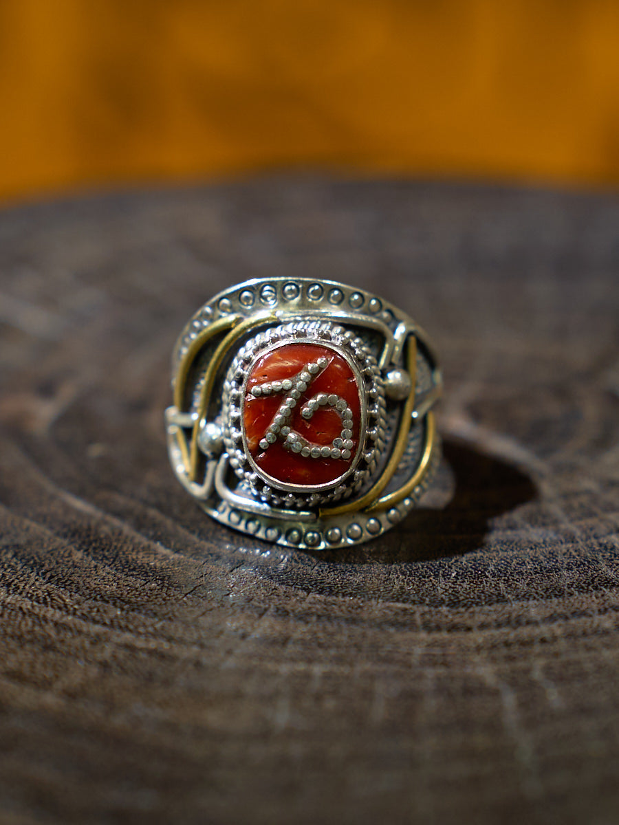 Sacred Red Coral Silver Ring of Love and Protection