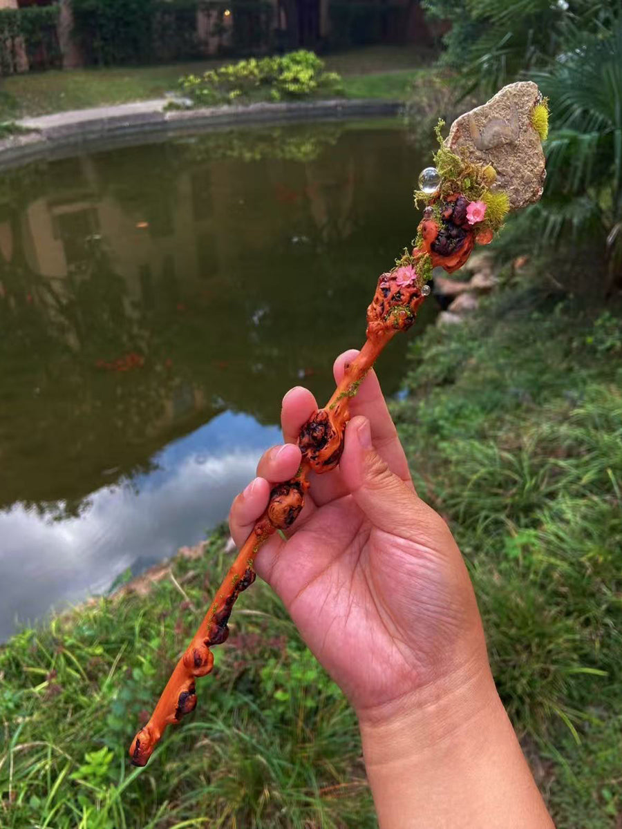 Fossil White Crystal Branch Forest Wand Handcrafted Natural Sacred Tool