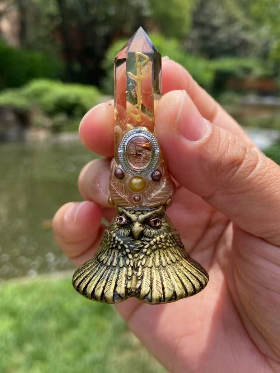 Wisdom Owl Citrine Copper Handcrafted Crystal Wand Sacred Tool