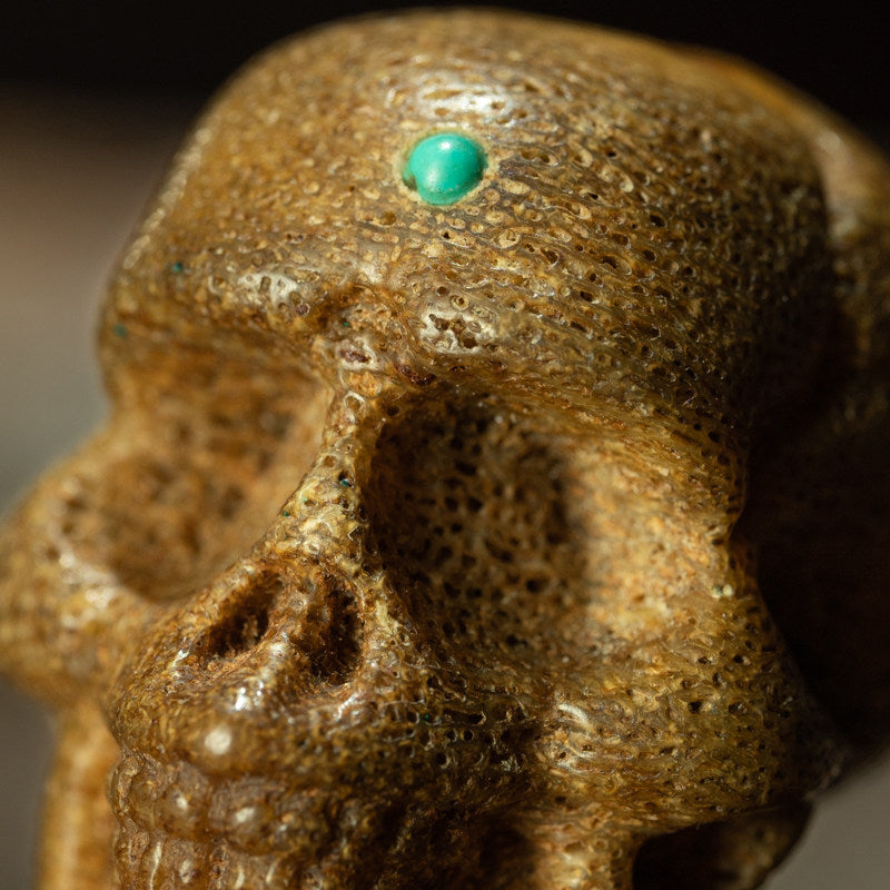 Qing Dynasty Tibetan Tantric Charnel Ground Skull Amulet – Yogi "Dorje Lingpa" Lineage, Inlaid Turquoise