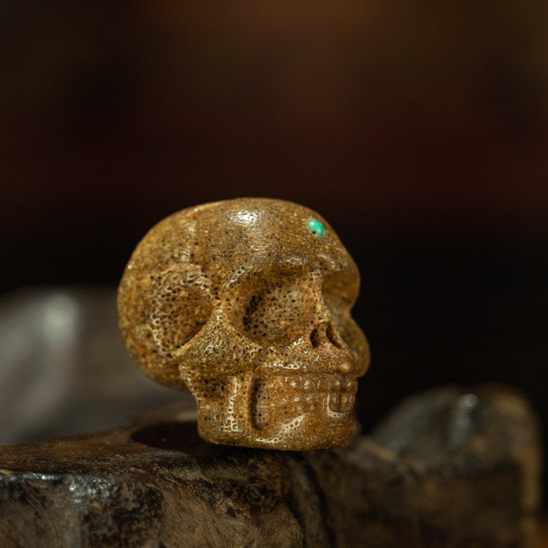 Qing Dynasty Tibetan Tantric Charnel Ground Skull Amulet – Yogi "Dorje Lingpa" Lineage, Inlaid Turquoise