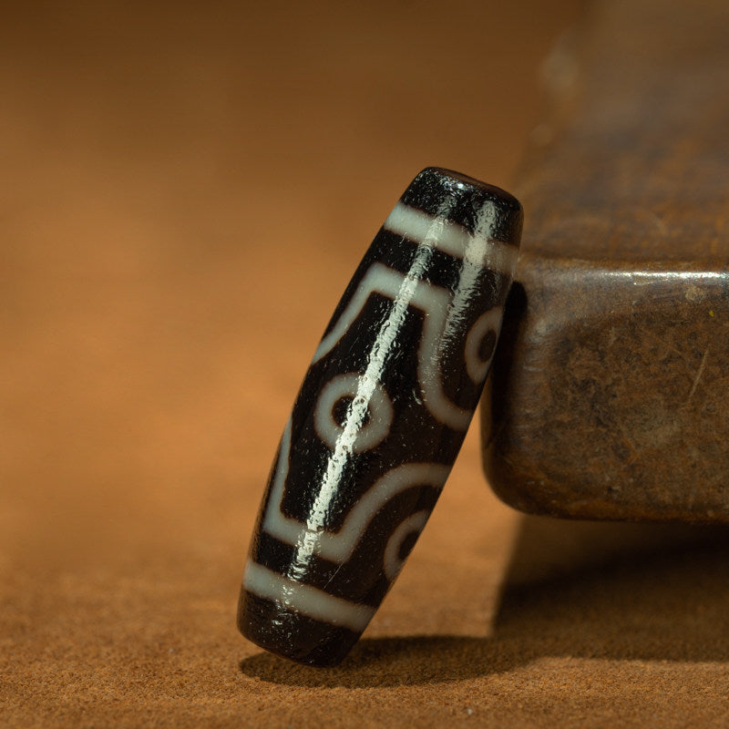 Tibetan Pure Vajra Cross Six-Eye Dzi Bead – Legendary Totem, Perfect Condition, Nine-Eye Shale