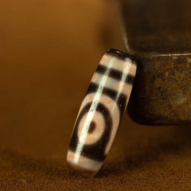 Tibetan Pure Abundant Cinnabar Taiji Two-Eye Dzi Bead – Rare Apex Totem, Nine-Eye Shale