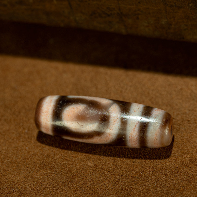 Tibetan Pure Abundant Cinnabar Taiji Two-Eye Dzi Bead – Rare Apex Totem, Nine-Eye Shale