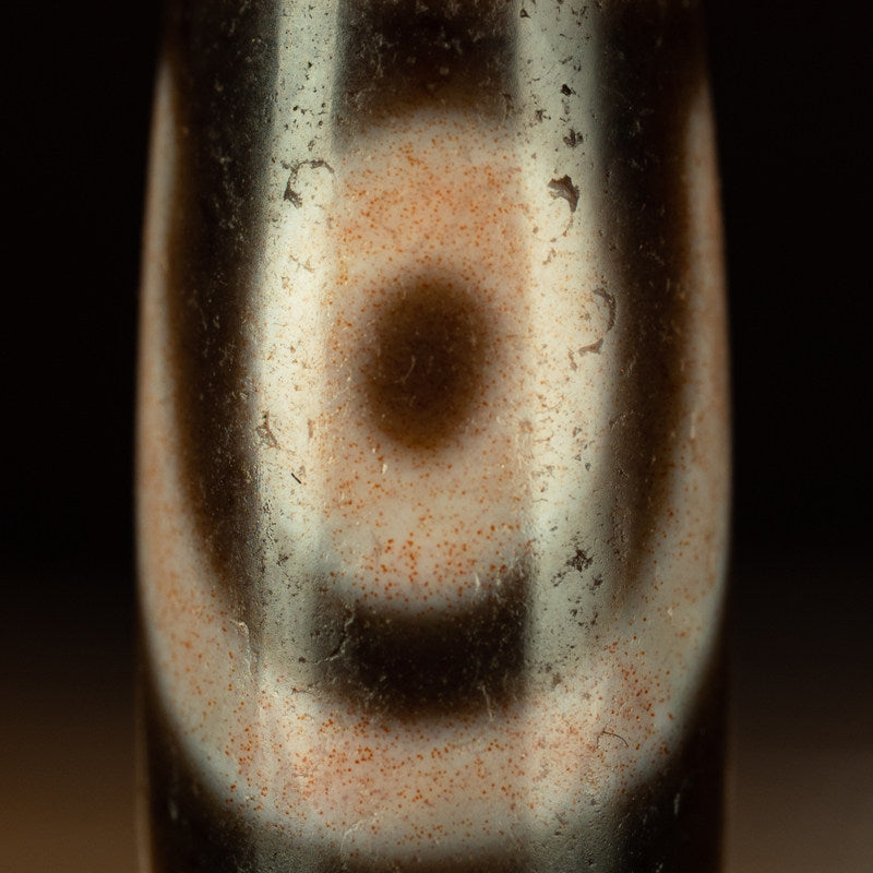 Tibetan Pure Abundant Cinnabar Taiji Two-Eye Dzi Bead – Rare Apex Totem, Nine-Eye Shale