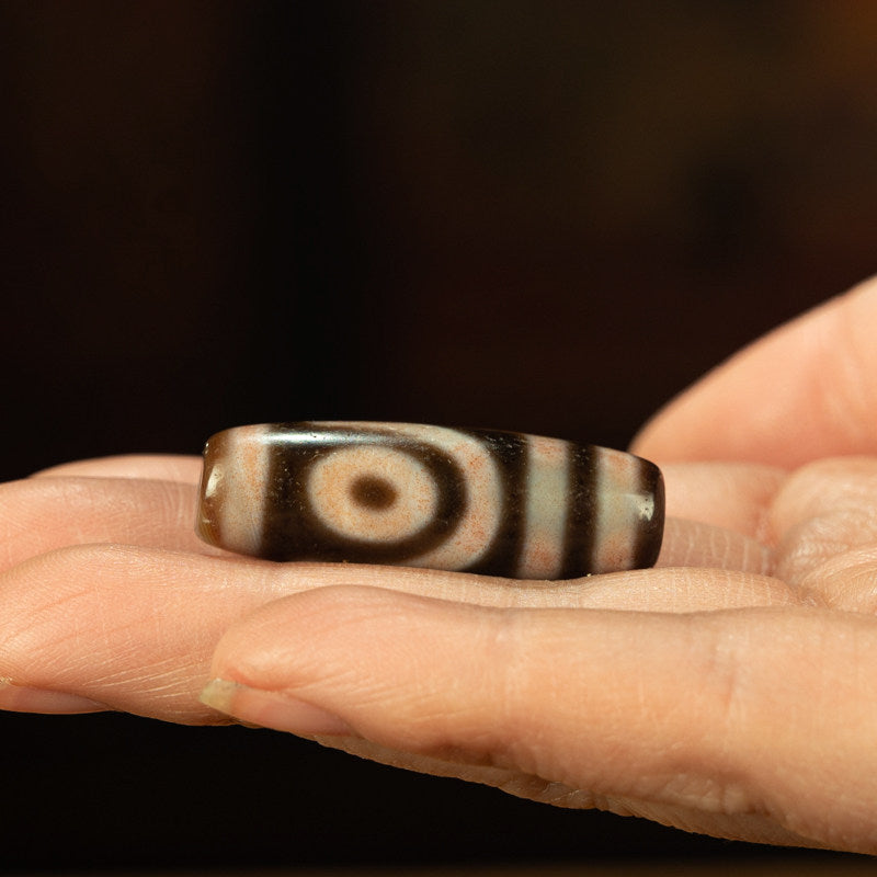 Tibetan Pure Abundant Cinnabar Taiji Two-Eye Dzi Bead – Rare Apex Totem, Nine-Eye Shale