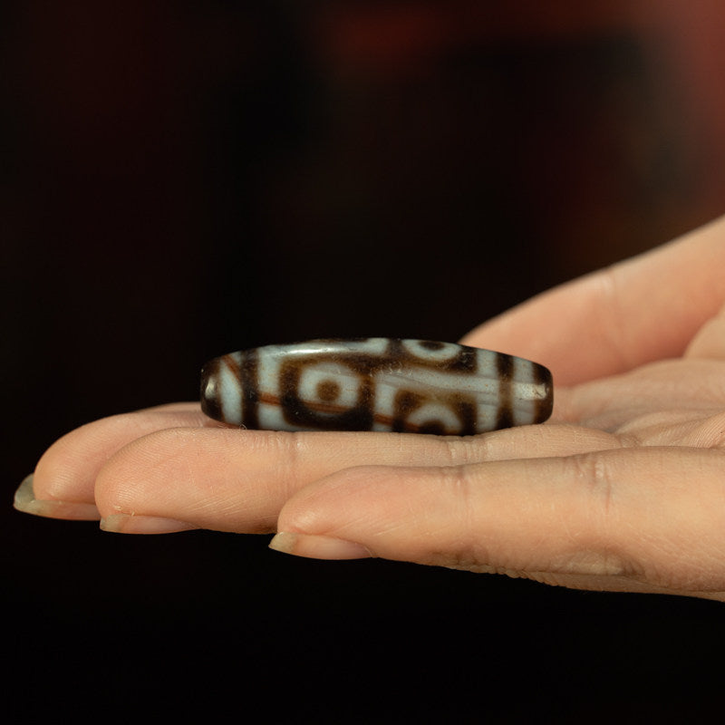 Tibetan Pure Cinnabar Chevron Six-Eye Dzi Bead – Classic Origin Totem, Nine-Eye Shale