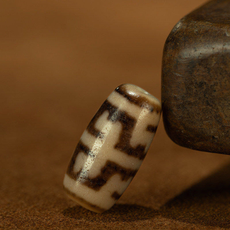 Tibetan Millennium Pure Padmasambhava Ritual Implement Dzi Bead – Specimen Grade, Unique Totem, Nine-Eye Shale