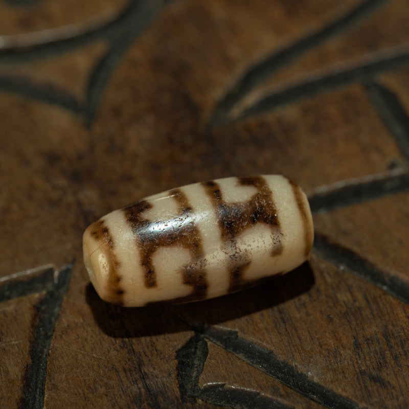 Tibetan Millennium Pure Padmasambhava Ritual Implement Dzi Bead – Specimen Grade, Unique Totem, Nine-Eye Shale