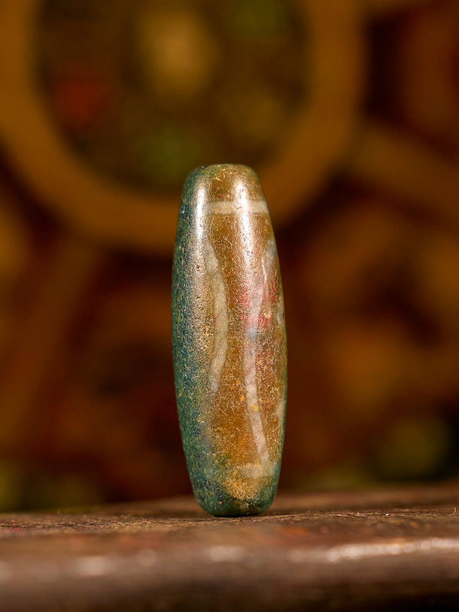 Tibetan Auspicious Dragon Union Two-Eyed Agate Dzi Bead