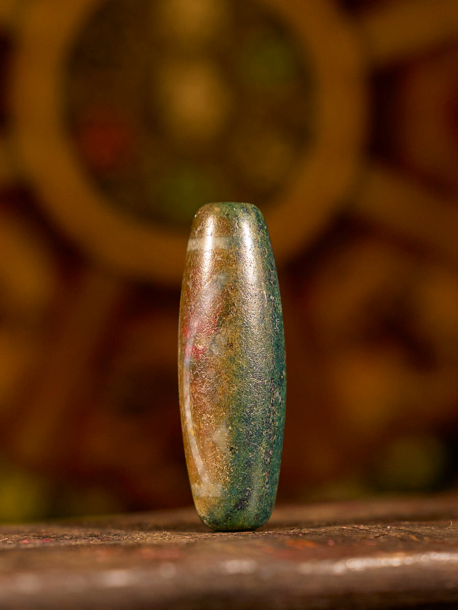 Tibetan Auspicious Dragon Union Two-Eyed Agate Dzi Bead