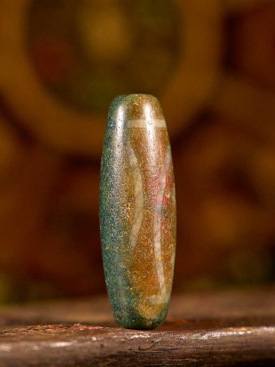 Tibetan Auspicious Dragon Union Two-Eyed Agate Dzi Bead