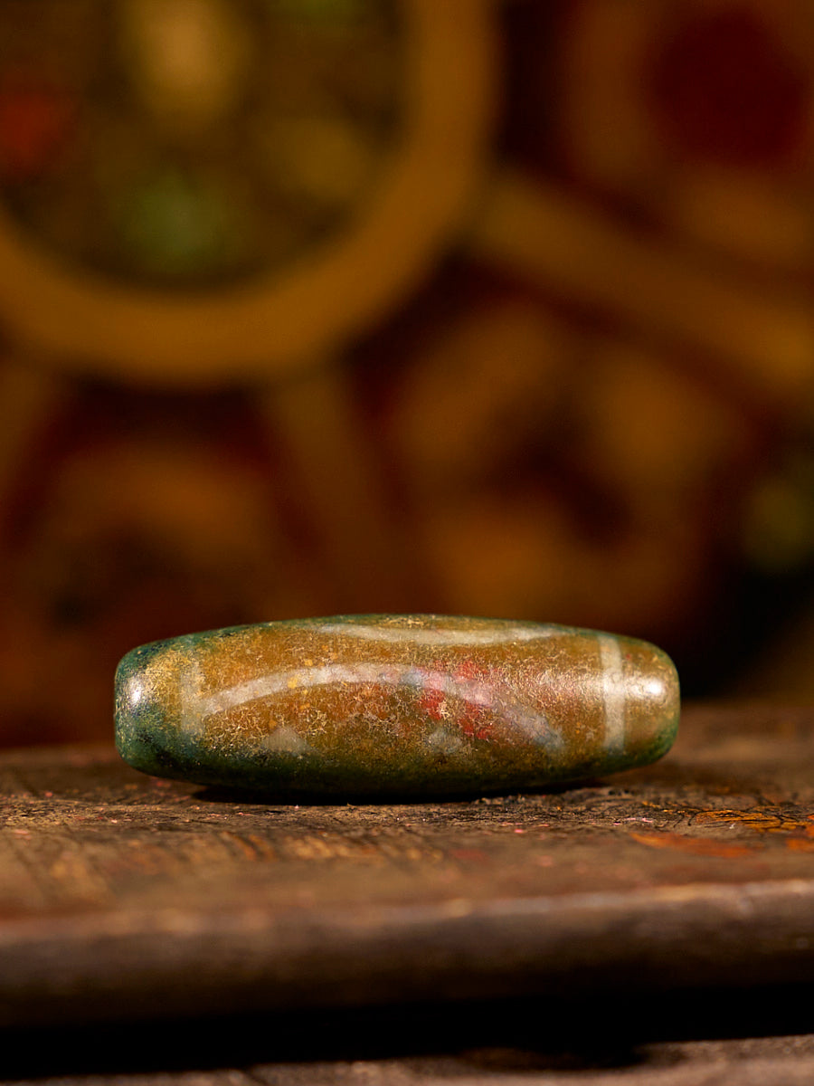 Tibetan Auspicious Dragon Union Two-Eyed Agate Dzi Bead