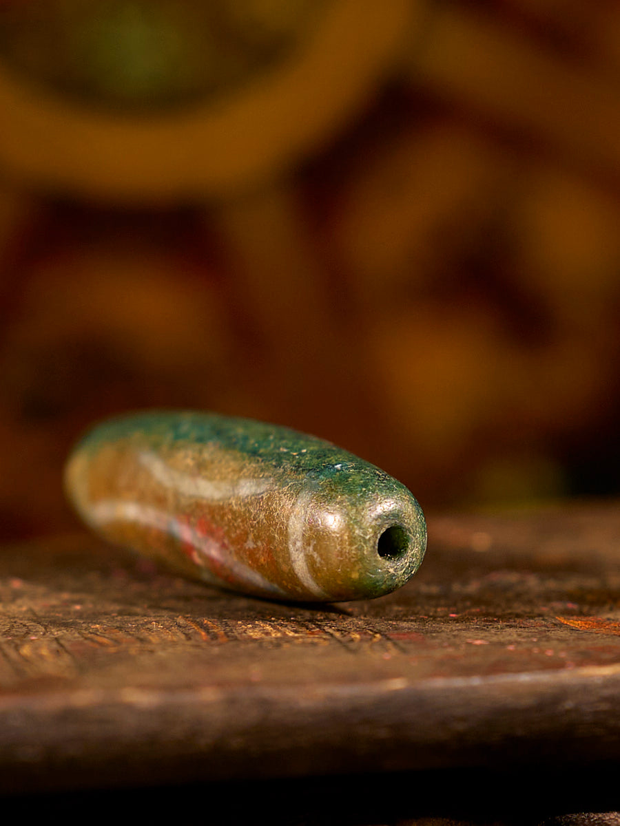 Tibetan Auspicious Dragon Union Two-Eyed Agate Dzi Bead