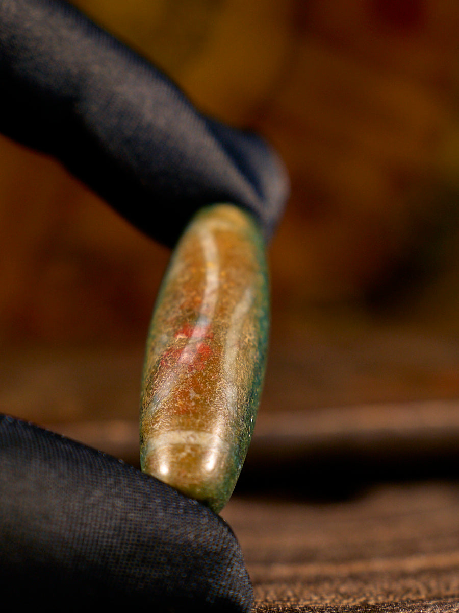 Tibetan Auspicious Dragon Union Two-Eyed Agate Dzi Bead