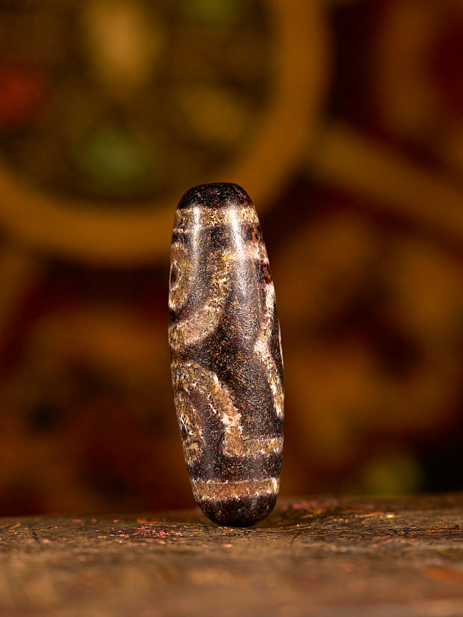 Zhangzhung Era Fortune Three-Eyed Agate Dzi Bead