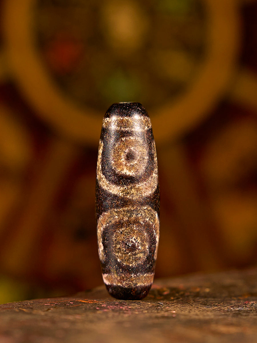 Zhangzhung Era Fortune Three-Eyed Agate Dzi Bead