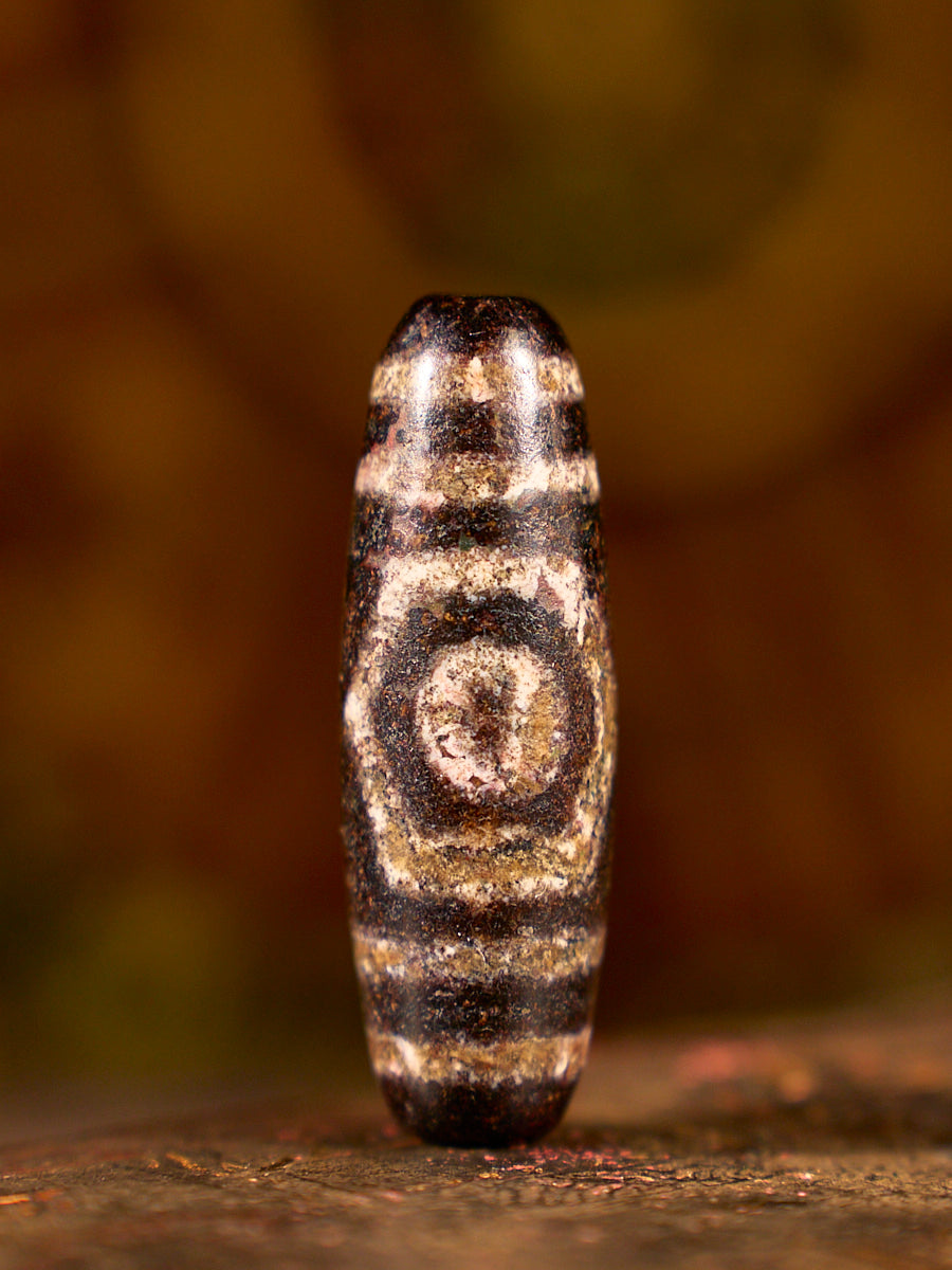 Zhangzhung Era Fortune Three-Eyed Agate Dzi Bead