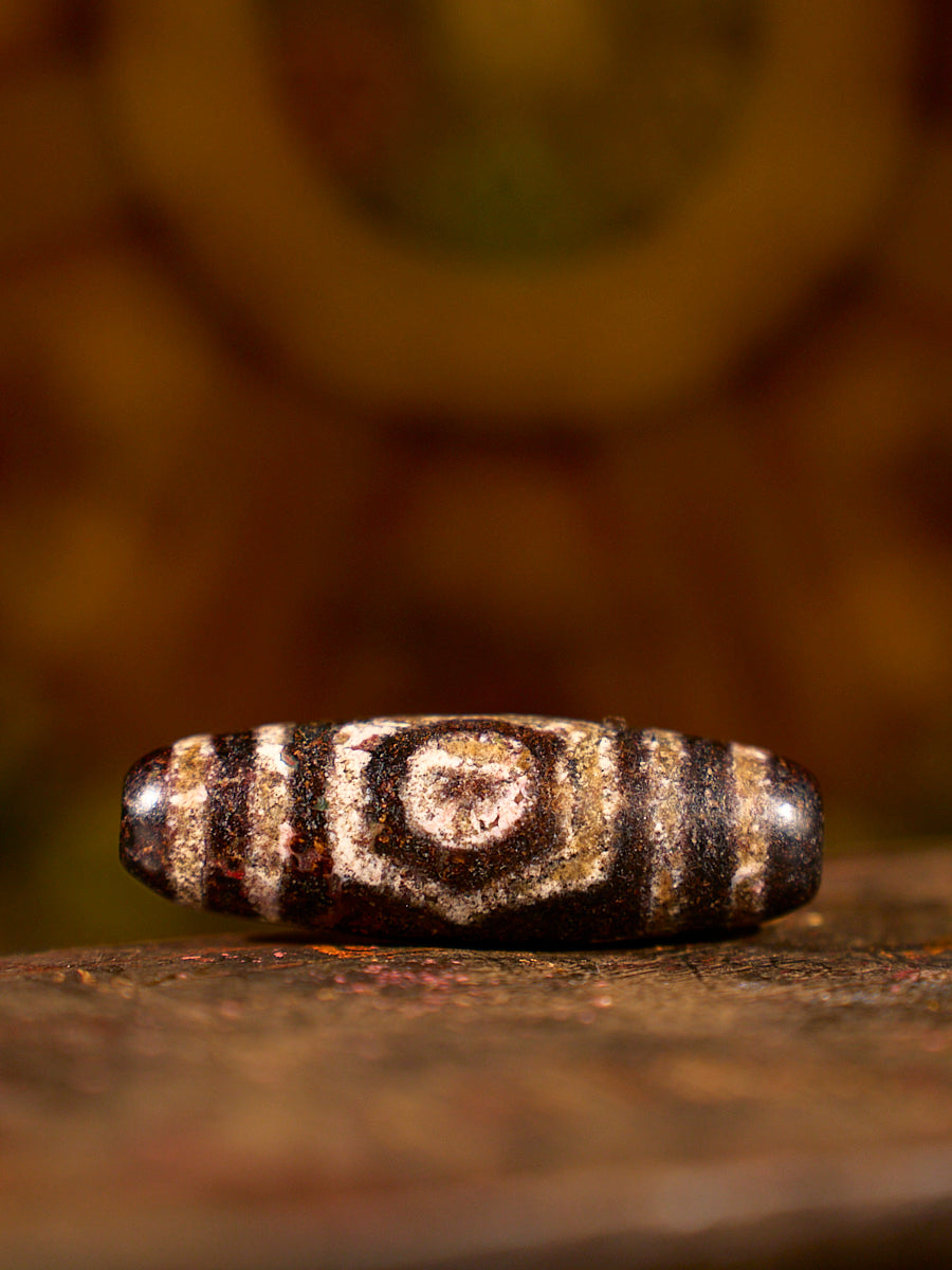 Zhangzhung Era Fortune Three-Eyed Agate Dzi Bead