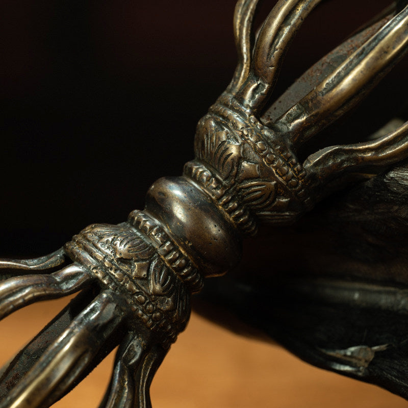 Tibetan Antique Nine-Prong Vajra Dorje in Lima Copper – High-Grade Ritual Scepter, Ali Region Monastery