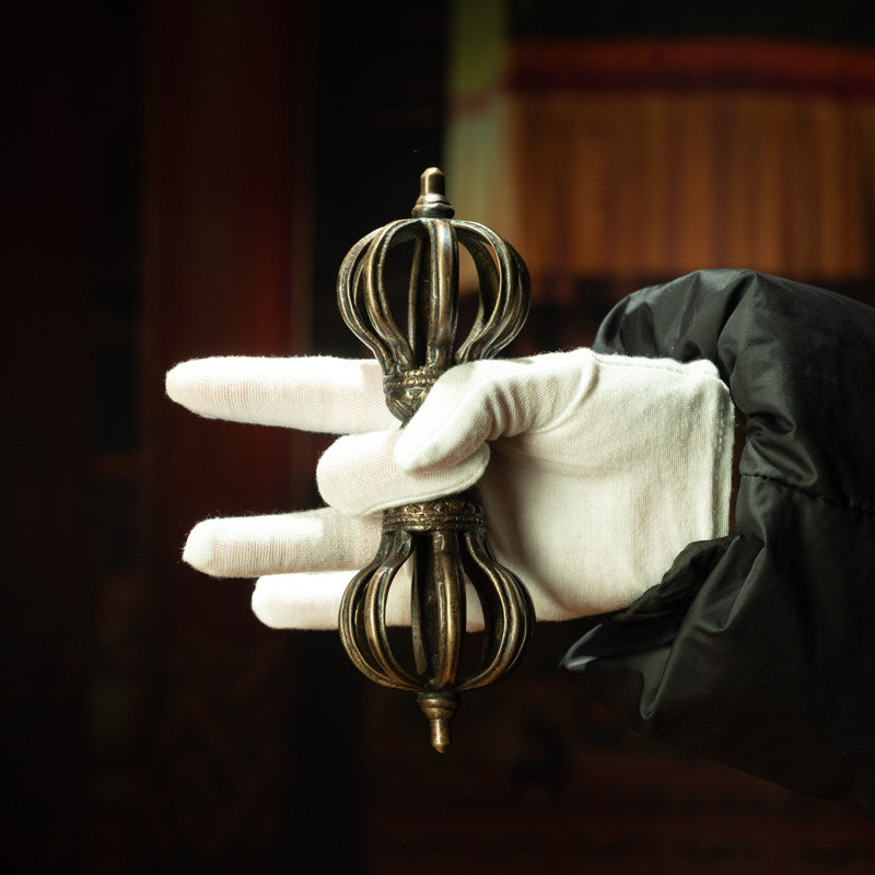 Tibetan Antique Nine-Prong Vajra Dorje in Lima Copper – High-Grade Ritual Scepter, Ali Region Monastery