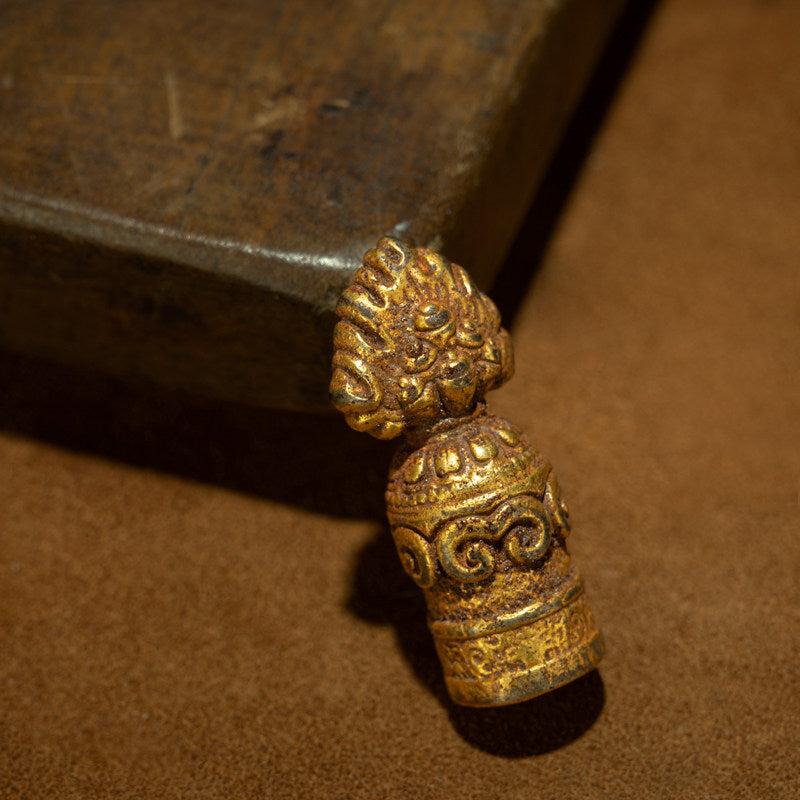 Qing Dynasty Tibetan Gilt Bronze Flaming Mani Vajra Cross Seal – 4th Khamtrul Rinpoche Lineage