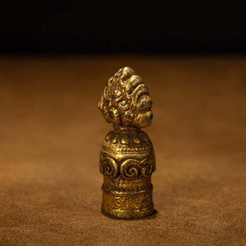 Qing Dynasty Tibetan Gilt Bronze Flaming Mani Vajra Cross Seal – 4th Khamtrul Rinpoche Lineage