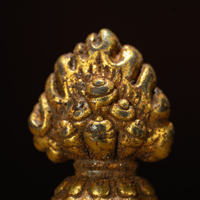 Qing Dynasty Tibetan Gilt Bronze Flaming Mani Vajra Cross Seal – 4th Khamtrul Rinpoche Lineage